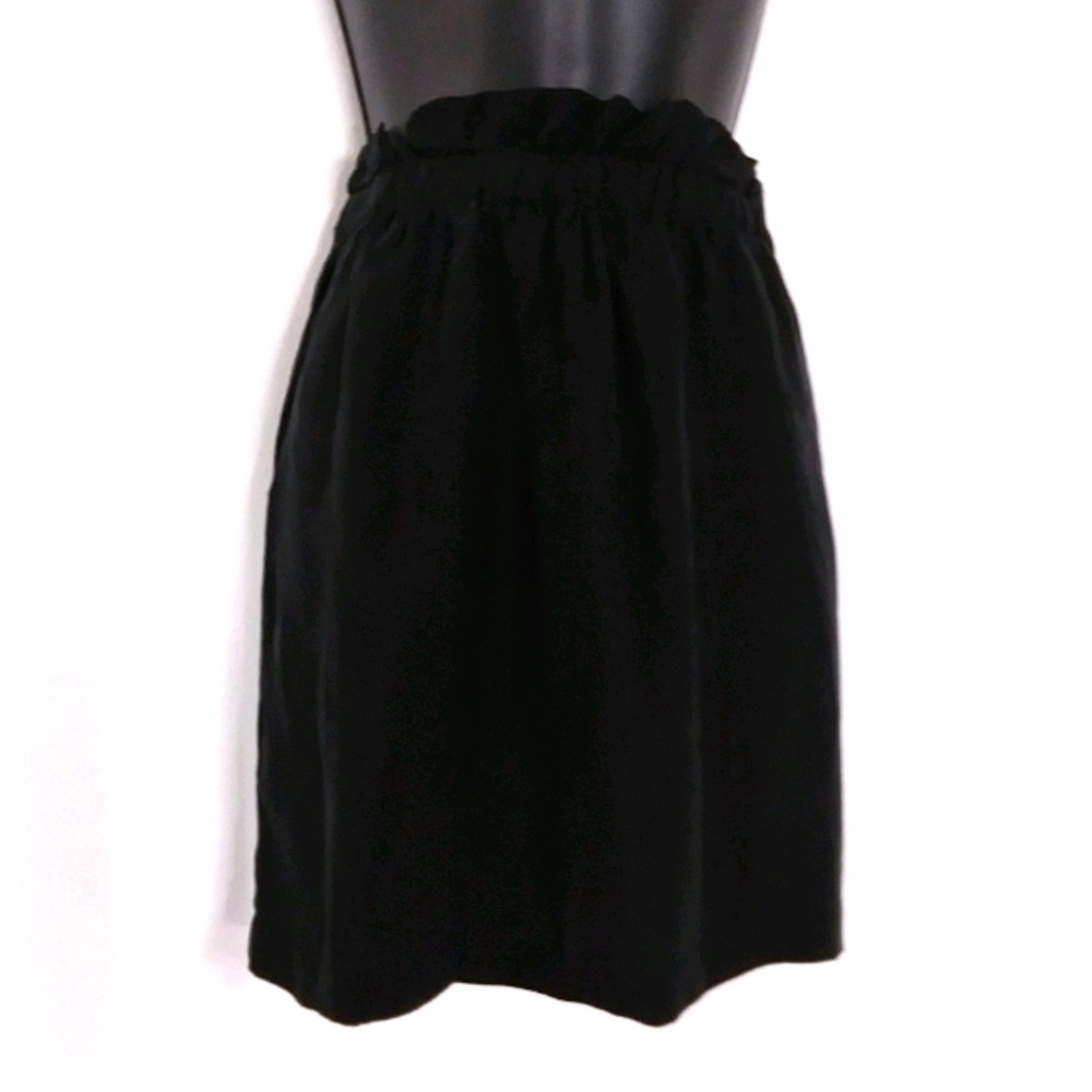1.STATE Black Cupro "Washed Silk" Wrinkle Resistant Paper Bag Skirt w Po…
